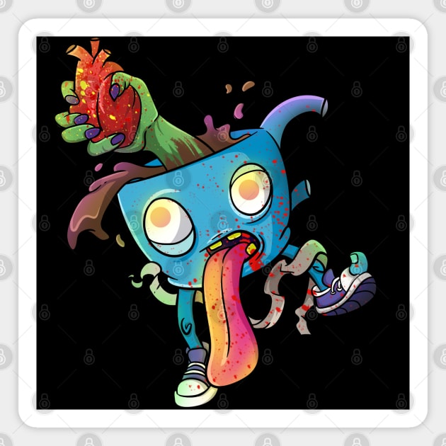 Caffeine Addicted Cute Zombie Monster Drinking Coffee Magnet by Trendy Black Sheep